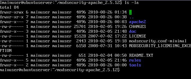 Contenido del tar de mod_security