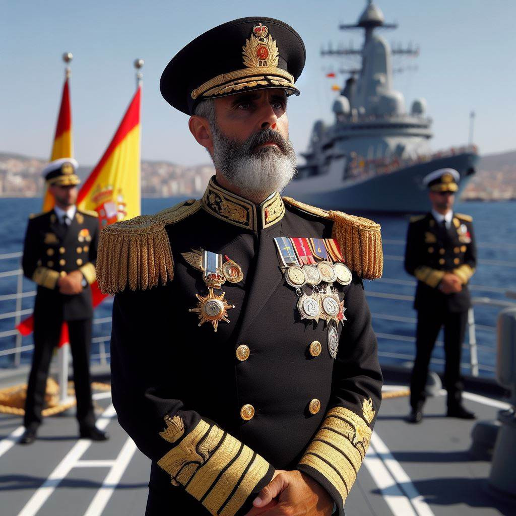 Un almirante de la armada española actual en un barco español
